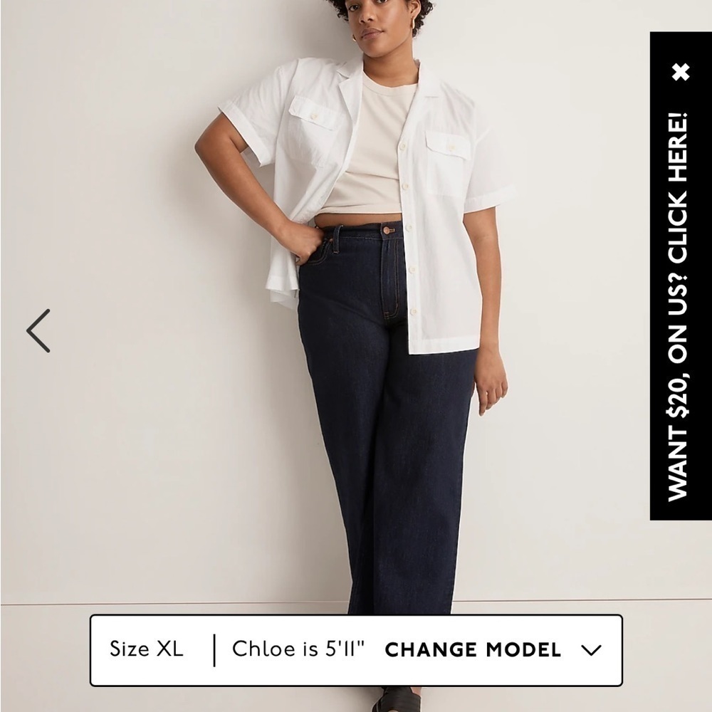 Madewell Oversized Short Sleeve Camp Shirt NWT White